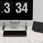 YEOUX Multi-Purpose Desktop Stand, Clear Floating Computer Monitor Riser with Natural Wood Base, Desk Organization Shelf for Printer, Laptop, Audio Device, Flat Screen