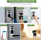 Harfo Smart Door Lock, Heavy Duty 5 in 1 Keyless Entry Door Lock, Full App Control Digital Keypad Lock, Reversible Handle with Fingerprints and Passcodes for Family/Office/Apartment (Satin Nickel)