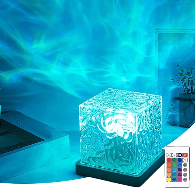 citosisk Aurora Borealis Night Light Dreamscape Projector, Magical Northern Lights for Your Room, 3/16 Colors Ambient Dynamic Wave Cube Lamp with Remote (16 Colors Rechargeable, Wood)