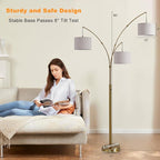 Fansdrick Gold Floor Lamps for Living Room, Super Bright Arc Floor Lamp with Remote Control, 3 Light Tall Floor Lamps with Stepless Dimmable, 80" Mid Century Tree Floor Lamp for Bedroom, Office