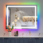 YEELAIT 36x30 Inch RGB LED Bathroom Mirror Front Light and RGB Backlit Lighted Vanity Mirror for Bathroom Wall Mounted Dimmable Anti Fog Memory Shatter-Proof IP54 Waterproof Horizontal/Vertical