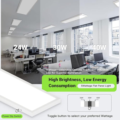 1x4 LED Flat Panel Light,Surface Mount Ceiling Light,5CCT 3000K/3800K/4500K/5200K/6000K Dimmable, 24W/30W/40W 5200LM Smooth Triac Dimming(10-100%), LED Light Fixture for Office Kitchen Garage,White