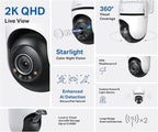TP-Link Tapo 2K QHD Outdoor Pan/Tilt Wi-Fi Security Camera, 360° View, Motion Tracking, Color Night Vision, Free Person/Vehicle/Motion Detection, Cloud & SD Card Storage, 24/7 Recording, Tapo C520WS…