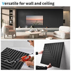 Art3d 12-Pack Drop Ceiling Tiles 2x2 FT, PVC 3D Textured Panels for Interior Wall Decor Living Room Bedroom Office, 24x24 Inch, Black
