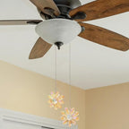 LEFERS Ceiling Fan Pull Chain, 2 Pieces 1.8" Crystal Glass Flower Pendants with 24" Ceiling Fan Chain Extender and Connector (Gold)