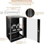 Tecmojo 18U Wall Mount Rack Network Cabinet for 19" IT Equipment,with Lockable Glass Door and Side Panels,Cooling Fan,Black,17.7inch Depth for AV/Computer/Electronics Equipment Data Rack