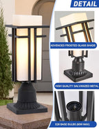 EERU Outdoor Post Lights Waterproof Metal Frame with Milk White Frosted Glass Pier Mount Outdoor Lighting Fixtures(with 3-Inch Pier Mount Base) Pillar Light Post Lantern for Garden Backyard and Porch
