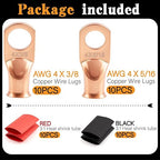 20PCS 4 AWG 5/16 3/8 inch Battery Cable Lugs,4 gauge Copper Crimp Connector Ring Terminal Wire Ends with 20pcs 3:1 Adhesive Heat Shrink Tubing in Dual-neck bottle