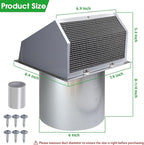 6 Inch Hooded Wall Vent with Screen and Damper,6 Inch Exhaust Vent Cover Cap for Outdoor Kitchen Range Hood Dryer Ventilation,Outside Wall Mount Extractor for House Air Exhaust,Galvanized Steel,Gray