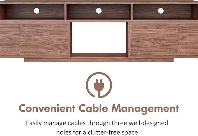 Extendable TV Stand for 65-100 Inches TVs - Walnut Entertainment Console with 2 Cabinets, 3 Open Compartments & 1 Adjustable Shelf, Cable Management, Adjustable Length 63''-94.5'' (Walnut, 63"-94.5")