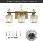 FDPBY Bathroom Vanity Lights 3-Light Sand Black Gold Modern Crystal Vanity Light Fixtures Over Mirror Crystal Bathroom Vanity Lighting Fixtures