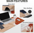 Britimes Abstract Boho Keyboard Mouse Pad Set 4in1 Large Mousepad+Keyboard Wrist Rest+Mouse Wrist Rest+Coaster Set with Ergonomic Design for Home Office Computer 35.4x15.7 inches