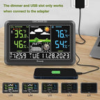 DreamSky Weather Station Indoor Outdoor Thermometer Wireless with Digital Atomic Clock for Home, Large Display with Dimmer, USB Port, Inside Outside Temperature Humidity Monitor (Adapter Powered)