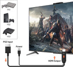 Azduou PS2 to HDMI Adapter HD-Link Cable for PS1 Support 4:3/16:9 Switch, Converter PS3 Video Signal to HDMI Signal with S-Video Singal（Support PS1，PS2，PS3） 3 in 1