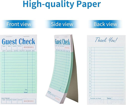 4 Pack Green Guest Checks Books for Servers Server Note Pads, Waiter Checkbook, Waitress Notepad for Restaurants, Paper Checks 50 Sheets/Pack, 200 Total Tickets