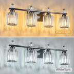 FDPBY Bathroom Vanity Lights 4-Light Plating Black Modern Crystal Vanity Light Fixtures Over Mirror Crystal Bathroom Vanity Lighting Fixtures