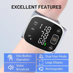 FOTOSY Blood Pressure Monitor Rechargeable Blood Pressure Monitors for Home Use Adjustable Automatic Wrist Cuff Voice Broadcast 2 * 120 Reading Memory for 2 Users with Carrying Case