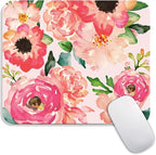 Armanza Square Mouse Pad Pink Watercolor Flower, Personalized Premium-Textured Custom Mouse Mat Design, Washable Mousepad Cloth, Non-Slip Rubber Base Computer Mouse Pads for Wireless Mouse