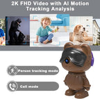 dzcctvipc Cute Bear 2K Robot & Pet Camera – Hidden Indoor Security, Motion & Baby Cry Detection, Privacy Mode, 5G Dual-Band, Pan & Tilt, Full HD Night Vision, 24/7 Recording, 2-Way Audio
