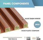 OUZUGIE WPC Acoustic Slat Wall Paneling, 8-Pack 114 x 6 Inches 3D Wall Panels for Interior Wall Decor,Living Room,TV Background,Study Room,Office Spaces,Bedroom,High Grille (Teak)