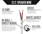Voltive 12/2 Speaker Wire, in-Wall CL3 & Direct Burial, White, 100ft - 12AWG, 2 Conductors, Stranded Oxygen-Free Copper, UL Listed - V-1206-2