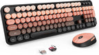 Nowlike Wireless Keyboard and Mouse Combo, Retro Typewriter Keyboard with Round Keycaps, Full-Size Ergonomic, Aurora Red, Ideal for Windows PC, Home, Office, and College