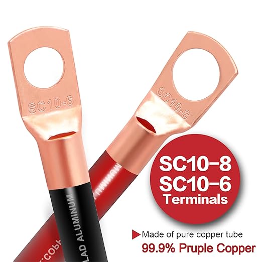 8 Gauge Wire (50ft Each - Red/Black) Copper Clad Aluminum CCA - Primary Automotive Wire,Car Amplifier Power & Ground Cable, 20PCS Lugs Terminal Connectors,20PCS 2:1 Heat Shrink Tubing