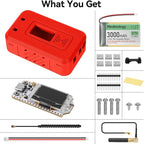 Meshnology 1 Set ESP32 Lo Ra V3 Module Board with 915 MHz Antenna + 3000mAh Battery + Case - with WiFi Blue Tooth SX1262 CP2102 0.96” OLED Display Type C for Ar duino Mesh Tastic IOT (N35, Red)