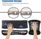 Mouse Pad Wrist Support and Keyboard Wrist Rest Set with Coasters, Stay Positive Work Hard and Make It Happen Inspirational Quote Wrist Mouse Pad with Non-Slip PU Base for Home Office Working Studying