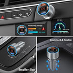 Car Charger USB C, 65W Multi Port Dual 12V USB C Car Charger Adapter with Voltage Display PD/QC 3.0 Super Fast Charging Cigarette Lighter Adapter for iPhone 17 16 15 14 13 12 Pad Pro Air(Gray)