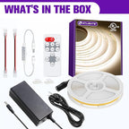 HitLights White COB LED Strip Lights Kit 4000K, Dimmable Tape Light with Remote 12V Power Supply, 2640 LEDs, 426 lm/ft, CRI 90+, UL Listed, Premium Lighting for Kitchen Cabinet Living Room, 16.4ft