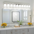 DIKAIDA 10-Light Bathroom Vanity Light Brushed Nickel,64.5in Vanity Lights with White Frosted Glass,Modern Bathroom Wall Lights Fixtures Over Mirror,Wall Sconces Lighting for Bedroom Living Room,E26