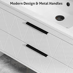 eclife 30" Bathroom Vanities Cabinet with Sink Combo, Wall Mounted Floating Cabinet W/Decor Line, Soft-Close System, 2 Extra Big Drawers, Matte Black Faucet, White