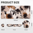 Britimes Brown Boho Tribal Flower Keyboard Mouse Pad Set 4in1 Large Mousepad+Keyboard Wrist Rest+Mouse Wrist Rest+Coaster Set with Ergonomic Design for Home Office Computer 35.4x15.7 inches