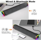 SOULION R30 Plus Bluetooth Computer Speakers, All-in-One Control Button with 6 Modes LED Lights PC Speaker, Wired USB Powered Surround Soundbar for Desktop Monitor Laptop Gray