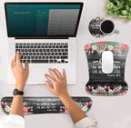 Ergonomic Mouse Pad Wrist Support and Keyboard Wrist Rest Set with Coasters, Non-Slip PU Base, Easy Typing and Relieve Wrist Pain for Home Office Working Studying, Floral Quote Bible Verses Psalm 46:5