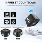 Rotating Cube Pomodoro Timer 5, 25, 10, 50 Min Preset + Custom Countdown, Desk Productivity Flip Visual Timer w/Silicone Case, Silent Mode, Ideal for ADHD Tool Study Work School (Black)