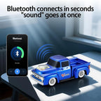 WSTER WS-538 Retro Pickup Truck Bluetooth Replica Speaker – Portable Wireless Car Model Speaker with FM, TWS, LED Party Lights, USB/TF Playback, Built-in Microphone, Type-C, Surprise Gift(Blue)