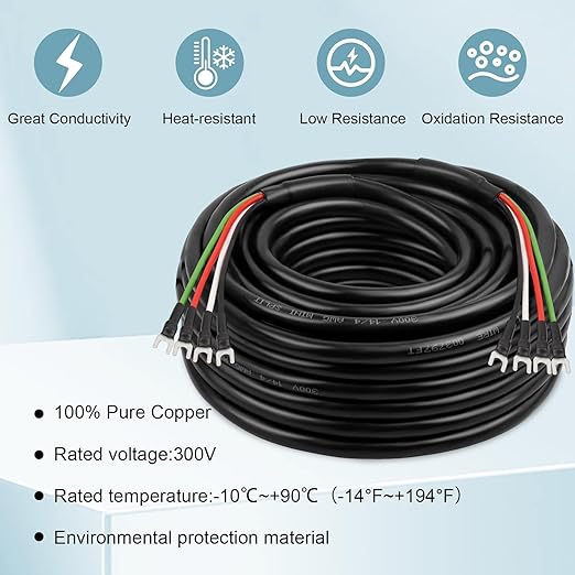 MOOKEERF 14/4 AWG Mini-Split Cable - 10FT 14 AWG 4 Conductor Control Cable 300V Stranded Oxygen-Free Pure Copper Wire for Mini Split Air Conditioner,Heat Pump,HVAC Systems and Speaker Systems