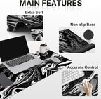 Britimes Black White Marble Keyboard Mouse Pad Set 4in1 Large Mousepad+Keyboard Wrist Rest+Mouse Wrist Rest+Coaster Ergonomic Design for Home Office Computer 35.4x15.7 inches