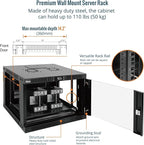 Tecmojo 6U Wall Mount Rack with Thermostat, 17.7inch Depth Enclosed Server Cabinet with 2 Cooling Fans,Lockable Door & Hardware,6U Rack for 19inch Equipments,Glass Door