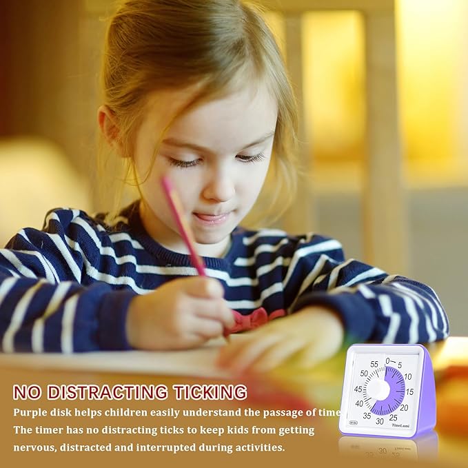 TimeLumi 60-Minute Visual Timer for Kids, Time Management Tool Study Classroom Timer, Home Edition Silent Countdown Timer for Toddler, Teachers and Adults (Purple)