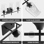 VONLUCE Bathroom Vanity Light, 3 Light Bathroom Light Fixture Over Mirror, Bathroom Wall Lamp with Clear Glass, Modern Black Vanity Lighting fixtures for Bathroom, Bedroom, Hallway