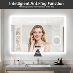 LUVODI Bathroom Mirror LED Lighted: 40x24 inch Rectangle Makeup Vanity with Bluetooth Speaker, Time Display, Magnifier, Anti-Fog, Memory Function, 3 Color Temperature