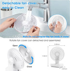 Digibond Oscillating Table Fan Small Oscillating Fan for Bedroom/Indoor/Outdoor Ultra Quiet Mini Desk Fan Auto 90° Rotated 4 Speeds 5in Wall Mounted Cordless Portable Rechargeable (White)