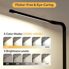 Moremili Adjustable LED Desk Lamp for Home Office | Integrated Power Hub with 2 Wide-Spaced AC Outlets, USB-C & USB-A Charging Ports | Anti-Glare Light, Foldable Design & Surge Protection