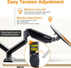 XEVKZO Dual Monitor Arms, Gas Spring Monitor Arms for 2 Monitors up to 34" Curved/Flat, 22lbs per Arm, VESA Mount 75x75 100x100mm, C-Clamp & Grommet Base, Adjustable Tilt/Swivel/Rotation