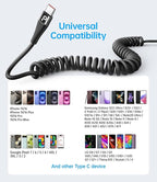 PRAKIE Coiled USB C Cable Fast Charging for Car 3FT/5FT, USB A to USB C Cable, Type C Charge Cord USB-C Charging Cable Compatible with iPhone 17/16/15/Samsung Galaxy S20 and More USB C Devices-Black