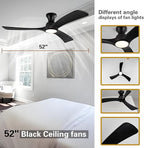 Gaizw Black Ceiing Fans with lights and Remote Control,52 Inch Modern Wooden Fan,Quiet Reversible Motor,Flush Mount Ceiling Fan with Light, Fandelier For Ventilation in Kid's Rooms,Bedroom,Farmhouse