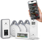 Leak Geek Pro Wi-Fi Alert System: Bridge Gateway, 3 Water Spot Detection Sensors, a Water Leak Area Detection Sensor with 76-inch Cable, and an Interior Temperature and Humidity Sensor Display